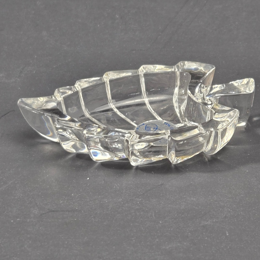 Vintage Action 24% Lead Crystal Leaf Trinket Dish Made in Yugoslavia Clear Glass